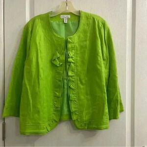 Green Ruffled 3/4 Sleeve Jacket by Kim Roger’s